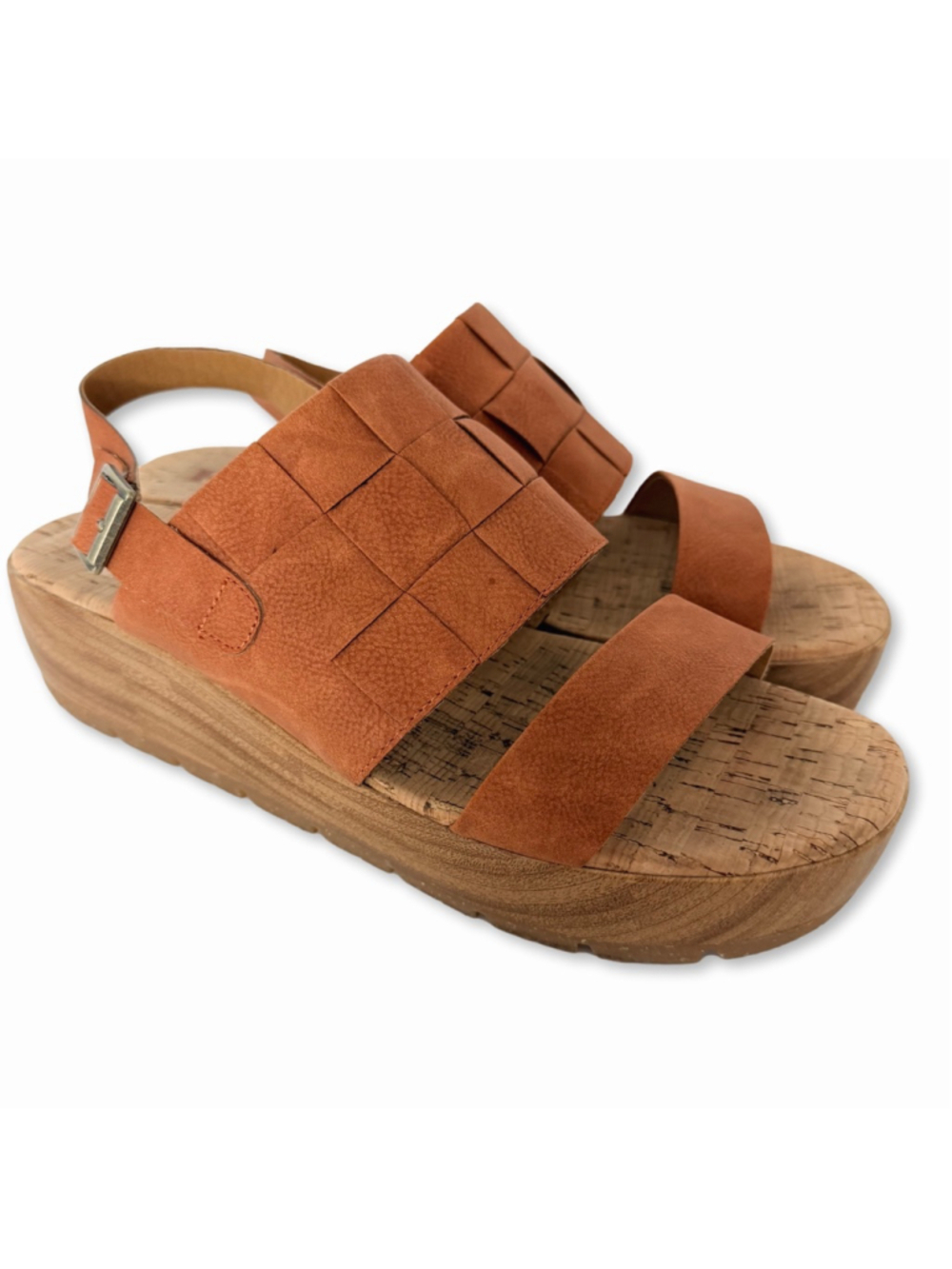 Korks Fraya Cognac Woven Strap Platform Wedge Sandals Women's Size 11